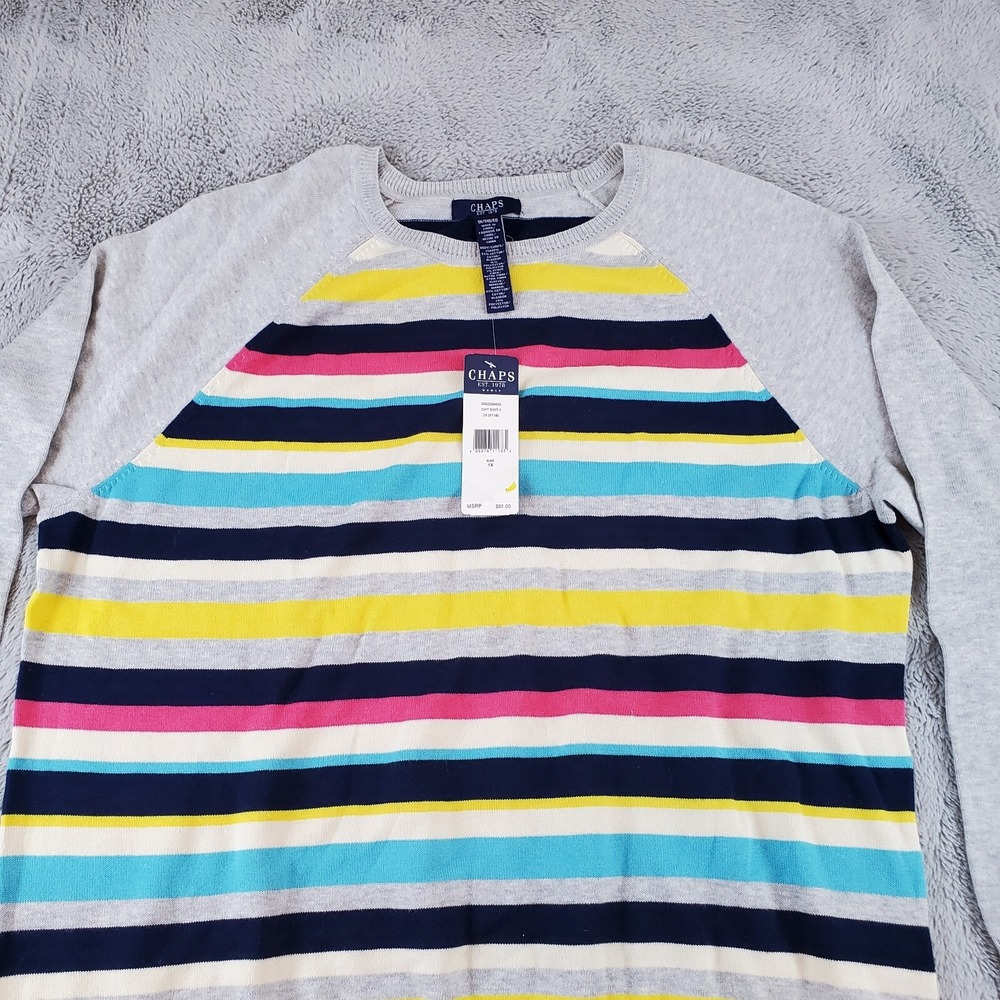 Chaps Sweater Womens 1X Striped Raglan Long Sleeve Crew Neck Multi Gray